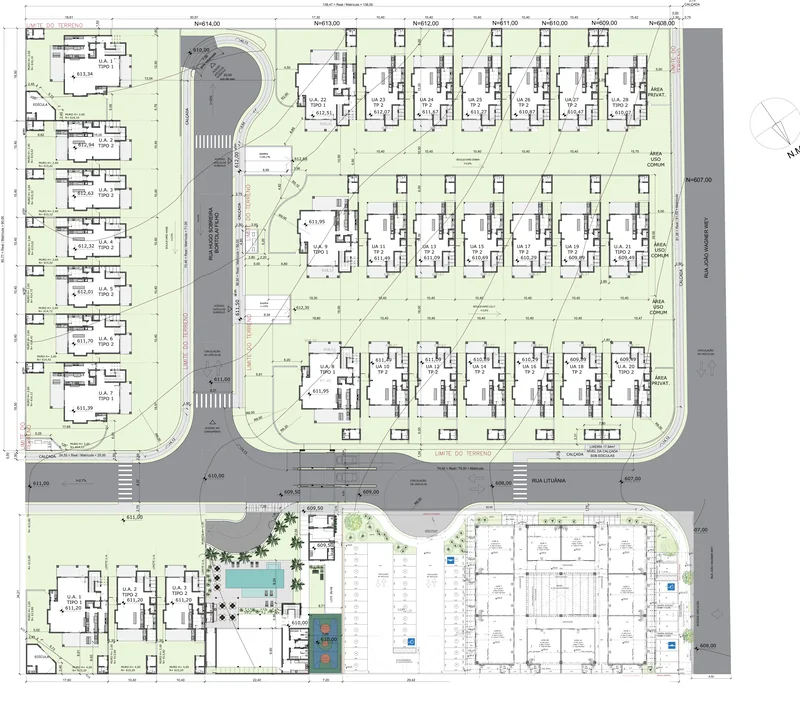 Implantação preliminar do Jardins de Victoria: quatro boulevards, lazer, portaria e street mall